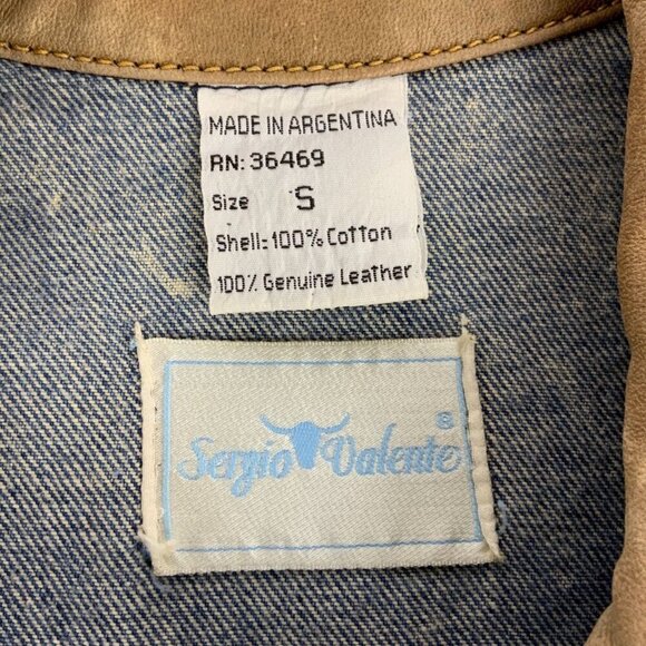 Sergio Valente Acid-Wash Denim Jacket Genuine Leather Trim Argentina Size Small - Picture 3 of 6